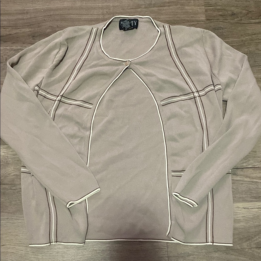 TY Beige Cardigan with White Trim